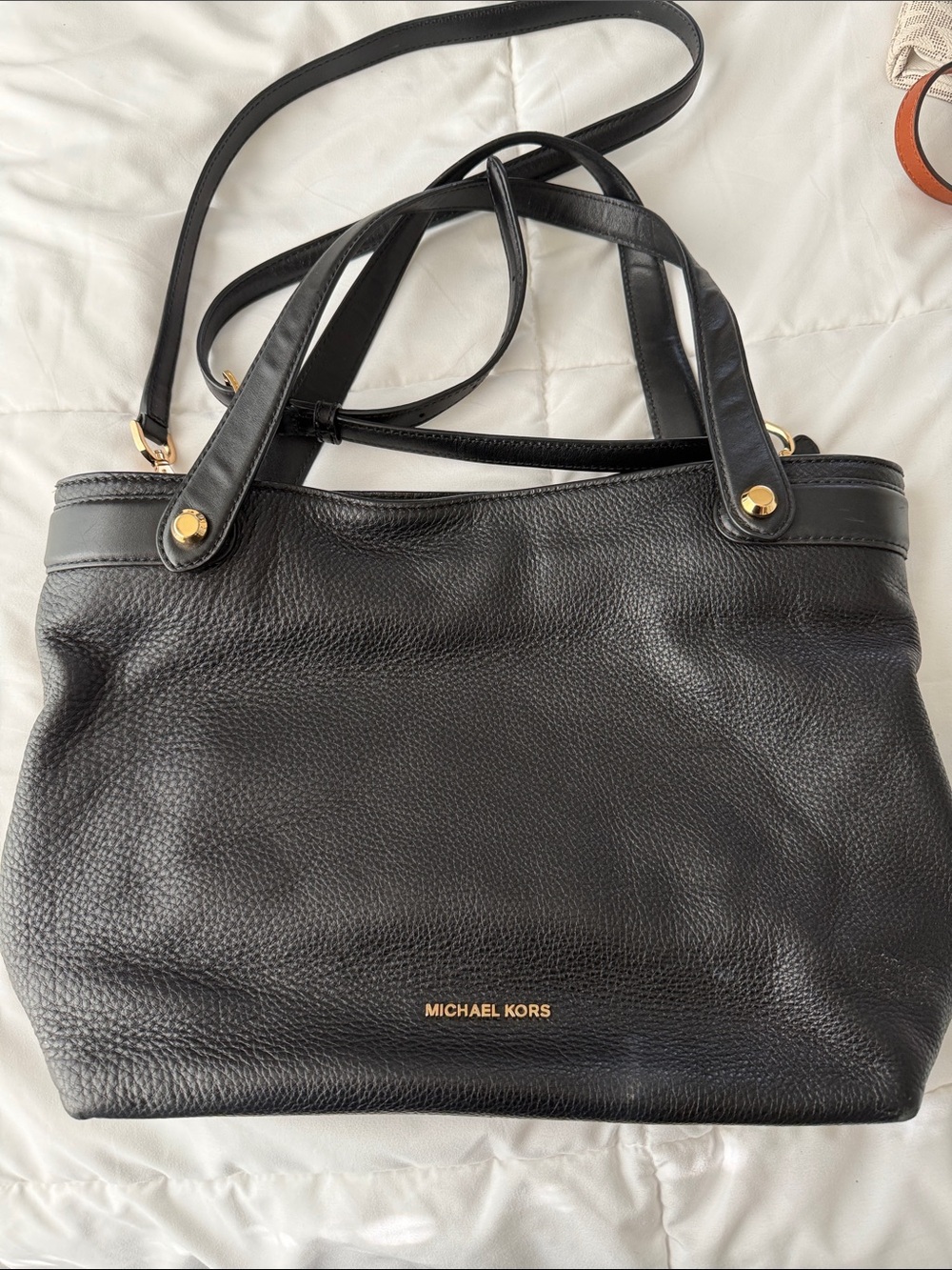 Michael Kors Black Pebbled Leather Tote with Gold Hardware